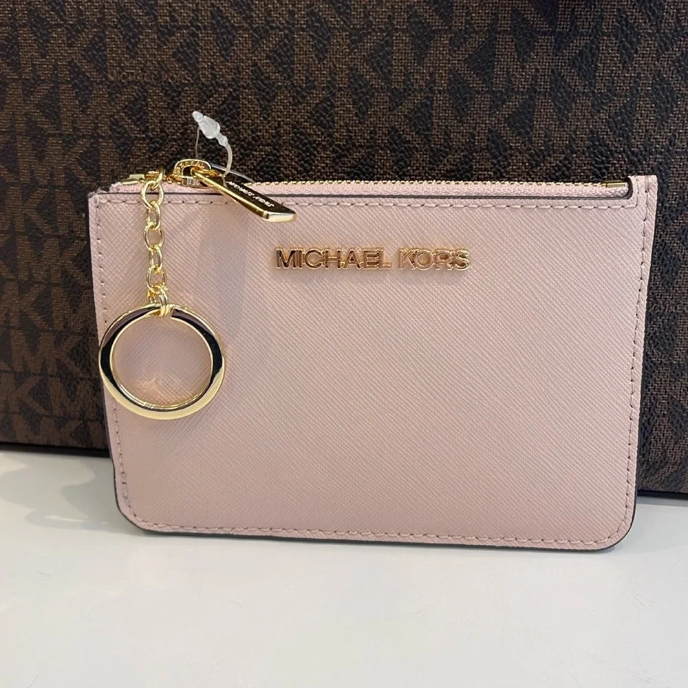 MICHAEL KORS Jet Set Travel Small Saffiano Leather Top Zip Coin Pouch Wth ID NWT
